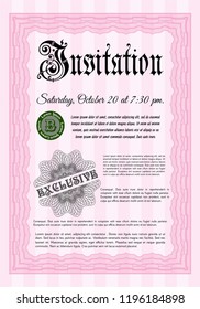 Pink Formal invitation. Lovely design. Customizable, Easy to edit and change colors. Printer friendly. 