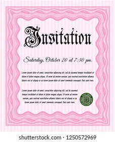 Pink Formal invitation. Lovely design. Vector illustration. With linear background. 