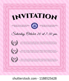 Pink Formal invitation. Modern design. Vector illustration. With guilloche pattern. 