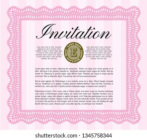 Pink Formal invitation. Modern design. Easy to print. Vector illustration. 