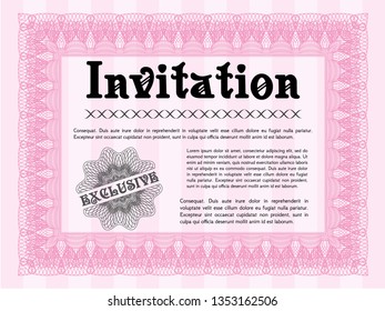 Pink Formal invitation. Modern design. Vector illustration. With background. 