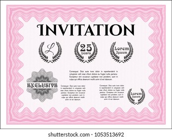  Pink Formal invitation. Money design. Vector illustration. With guilloche pattern. 