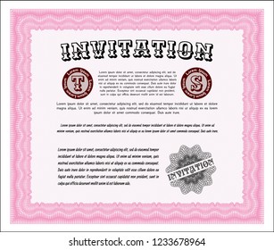Pink Formal invitation. Money design. With complex background. Detailed. 