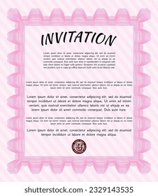 Pink Formal invitation. Money design. With guilloche pattern and background. Detailed. 