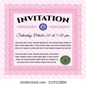 Pink Formal invitation. Money Pattern. Detailed. With complex background. 
