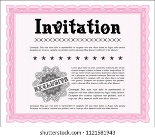 Pink Formal invitation. Money Pattern design. Complex background. Vector illustration. 