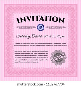 Pink Formal invitation. Money Pattern. Detailed. With linear background. 