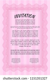 Pink Formal invitation. Money Pattern design. With guilloche pattern. Customizable, Easy to edit and change colors. 