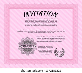 Pink Formal invitation. Money Pattern design. With linear background. Detailed. 