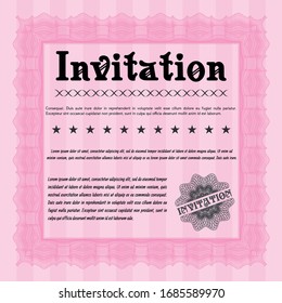 Pink Formal invitation. Money Pattern. With complex linear background. Vector illustration. 