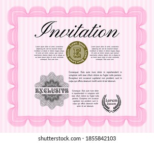 Pink Formal invitation. Money Pattern. With linear background. Detailed. 