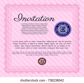 Pink Formal invitation. Money Pattern. With background. Vector illustration. 