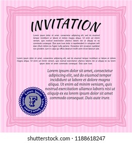 Pink Formal invitation. Money style design. Customizable, Easy to edit and change colors. With guilloche pattern. 