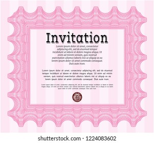 Pink Formal invitation. Money style design. Vector illustration. Complex background. 