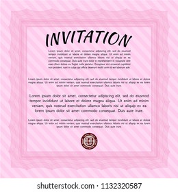 Pink Formal invitation. Nice design. With guilloche pattern and background. Customizable, Easy to edit and change colors. 