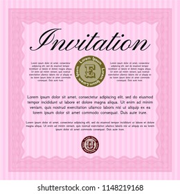 Pink Formal invitation. Nice design. With guilloche pattern and background. Customizable, Easy to edit and change colors. 