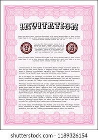 Pink Formal invitation. Nice design. With guilloche pattern. Customizable, Easy to edit and change colors. 