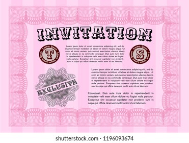Pink Formal invitation. Nice design. Detailed. With complex linear background. 