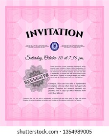 Pink Formal invitation. Perfect design. With complex linear background. Vector illustration. 