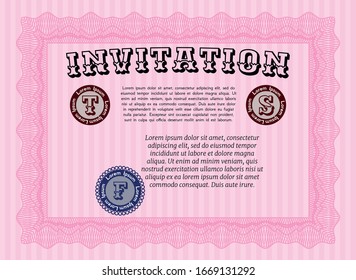 Pink Formal invitation. Perfect design. Customizable, Easy to edit and change colors. Complex background. 