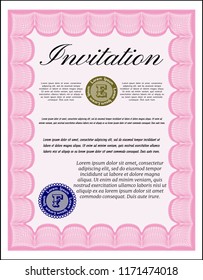 Pink Formal invitation. Printer friendly. Lovely design. Customizable, Easy to edit and change colors. 