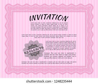 Pink Formal invitation. Printer friendly. Vector illustration. Elegant design. 