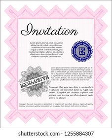 Pink Formal invitation. Printer friendly. Sophisticated design. Detailed. 