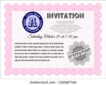 Pink Formal invitation. Printer friendly. Vector illustration. Excellent design. 