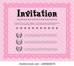 Pink Formal invitation. Printer friendly. Beauty design. Vector illustration. 