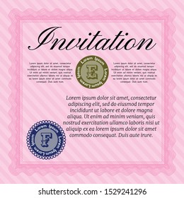 Pink Formal invitation. With quality background. Money style design. Vector illustration. 