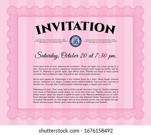 Pink Formal invitation. With quality background. Vector illustration. Cordial design. 