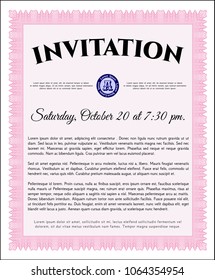 Pink Formal invitation. Retro design. Customizable, Easy to edit and change colors. With guilloche pattern. 