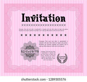 Pink Formal invitation. Retro design. With background. Customizable, Easy to edit and change colors. 