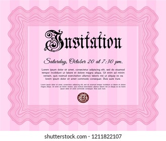 Pink Formal invitation. Sophisticated design. With quality background. Vector illustration. 