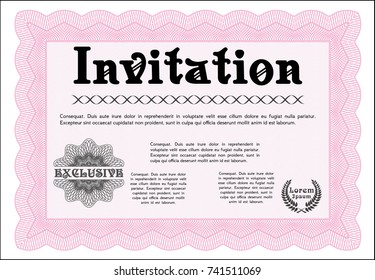 Pink Formal invitation. Sophisticated design. Detailed. With quality background. 