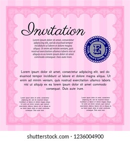 Pink Formal invitation. Superior design. Detailed. With complex linear background. 