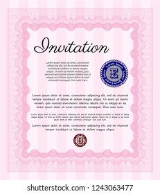 Pink Formal invitation. Superior design. With linear background. Vector illustration. 