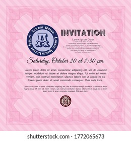 Pink Formal invitation. Superior design. Easy to print. Detailed. 