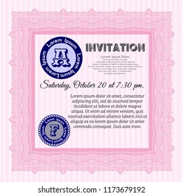 Pink Formal invitation template. Artistry design. Vector illustration. Complex background. 