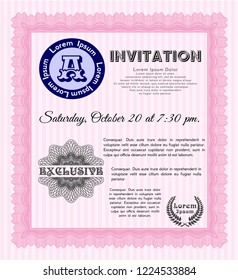 Pink Formal invitation template. Artistry design. With linear background. Detailed. 