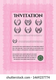 Pink Formal invitation template. Artistry design. Vector illustration. With background. 