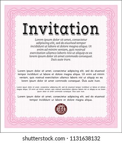 Pink Formal invitation template. With background. Perfect design. Vector illustration. 