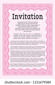 Pink Formal invitation template. With background. Detailed. Money Pattern. 