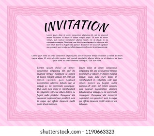 Pink Formal invitation template. With background. Money Pattern. Detailed. 