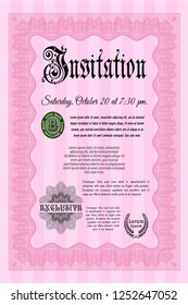 Pink Formal invitation template. With background. Vector illustration. Money design. 