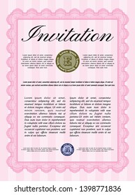 Pink Formal invitation template. With background. Customizable, Easy to edit and change colors. Beauty design. 