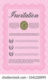 Pink Formal invitation template. With background. Nice design. Detailed. 