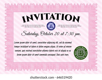 Pink Formal invitation template. With background. Detailed. Nice design. 