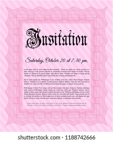 Pink Formal invitation template. Beauty design. Customizable, Easy to edit and change colors. With guilloche pattern and background. 