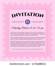 Pink Formal invitation template. With complex background. Lovely design. Vector illustration. 